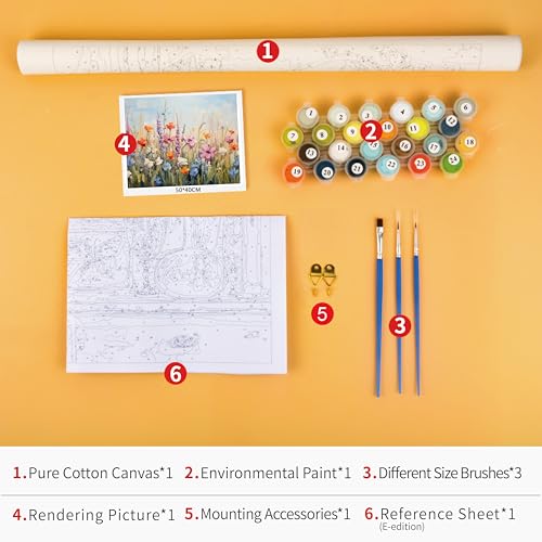 TUMOVO Flowers Adult Paint by Number with Brushes Blooming Floral Paint by Numbers for Adults Drawing Paintwork Colorful Plant DIY Paint by Number Kits Art Crafts 16\"x20\"(Frameless) - Thumbnail 5
