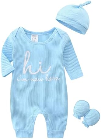 KIDDLETOWN Baby Strampler Neugeborene Schlafanzug 0-3 Monate | Strampler für Mädchen und Jungen, Schlafanzug mit Hut und Handschuhe, Letter Print Newborn Baby Set, Baumwolle+Spande