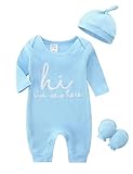 KIDDLETOWN Schlafanzug Baby, Strampler Neugeborene, 3er Pack Schlafstrampler mit Hut und Handschuhe, Baumwolle Baby Schlafanzug Langarm Pyjamas Strampler 0-3 Monate Kleidung für Mädchen und Jungen