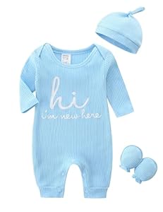 KIDDLETOWN Schlafanzug Baby, Strampler Neugeborene, 3er Pack Schlafstrampler mit Hut und Handschuhe, Baumwolle Baby Schlafanzug Langarm Pyjamas Strampler 0-3 Monate Kleidung für Mädchen und Jungen