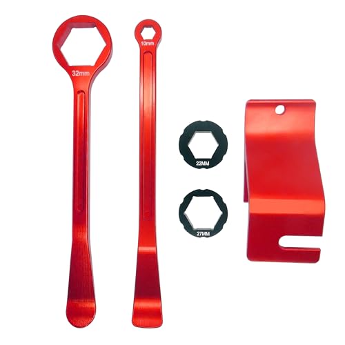 Image of 10mm /0.39''13mm /0.51''22mm /0.87''27mm /1.06''32mm /1.26''Tire Iron Lever Tool Spoon Motorcycle Tire Change Kit Wrench Set Bead Buddy Kit Tire Repair Tool for Bike EXC SX XC EXCF Dirt Pit Bike (Red)