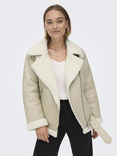 Image of ONLY Women Beige Solid Lapel Collar Parka Jacket