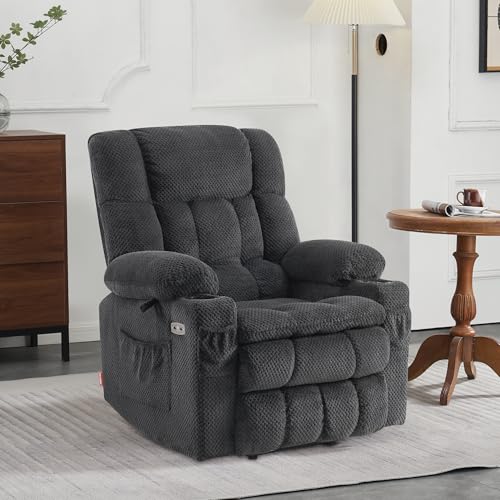 MCombo Dual Motor Power Lift Recliner Chair with Massage and Heat for Elderly People, Infinite Position, USB Ports, Cup Holders, Fabric 7890 (Medium, Dark Gray) - Image 3