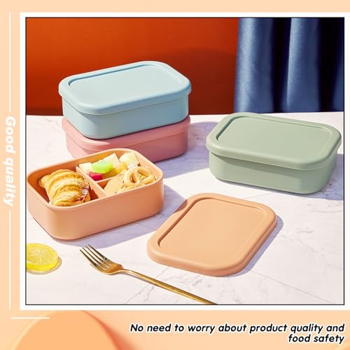 Image of Layhit 2 Pcs Silicone Bento Box for Adults, 27 oz Bento Lunch Container Reusable Food Container for Women Men, Leak Proof Microwave Dishwasher Freezer Safe (3 Compartments,Dark Red,Green)