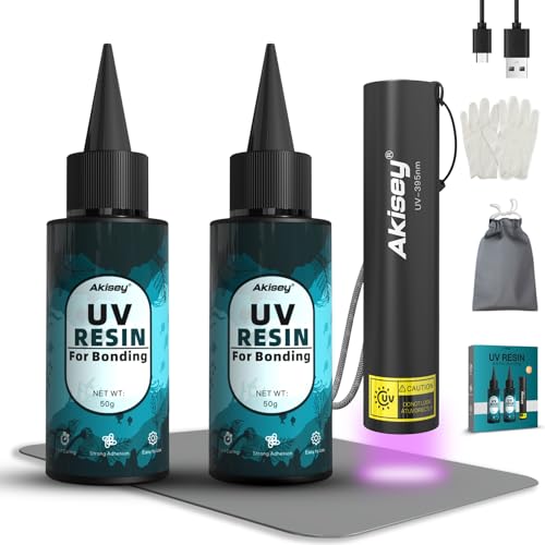 Akisey UV Resin Kit with Light, 100g UV Resin with Rechargeable 395NM UV...