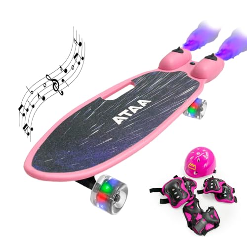 Monopatín con Luces y Humo ATAA Misil - Rosa - Monopatín para niños y niñas con Luces en Las Ruedas, Skate Infantil con Luces y Humo Trasero, Casco y Set de protección incluidos