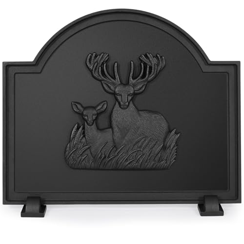 WILLOW WEAVE 20" Cast Iron Firebacks for Fireplace, Deer Decorative Fireplace Back Plate with Feet, Sturdy Fireplace Fireback, Fireplace Wall Protection Panel, Matt Black by WILLOW WEAVE - Used condition - US$89.64