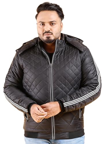 Image of Hardsoda Men Black Plus Size Solid Hooded Quilted Jacket