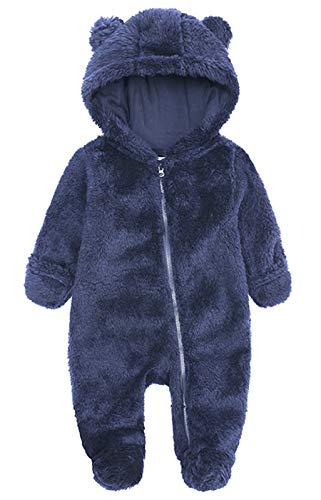 Image of TAOHONG Newborn Baby Jumpsuit Hooded Fleece Rompers Infant Bear Ear Snowsuit Warm Outwear Outfits