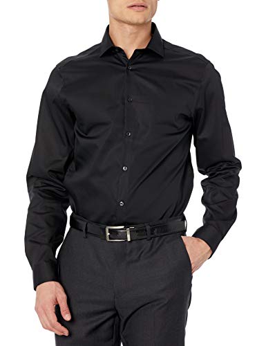 Calvin Klein Men s Dress Shirt Slim Fit Non Iron Herringbone Spread Collar, Black, 16.5 Neck 32 -33 Sleeve (Large)