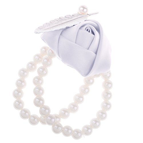 ugrato Satén Rosa Muñeca Ramillete Perlas Flor Pulsera Dama De Honor Fiesta De Disfraces - Blanco