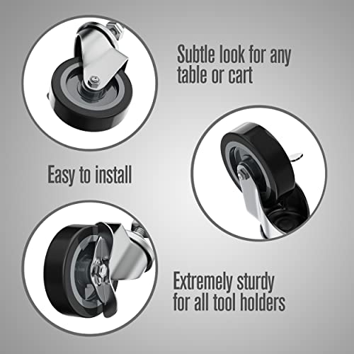 Houseables Caster Wheels, Casters, Set Of 4, 3 Inch, (Screw Diameter 3/8"-16, Length 1.5"), Rubber, Heavy Duty, Threaded Stem Mount Industrial Castors, Locking Metal Swivel Wheel, For Furniture, Cart #TOP2
