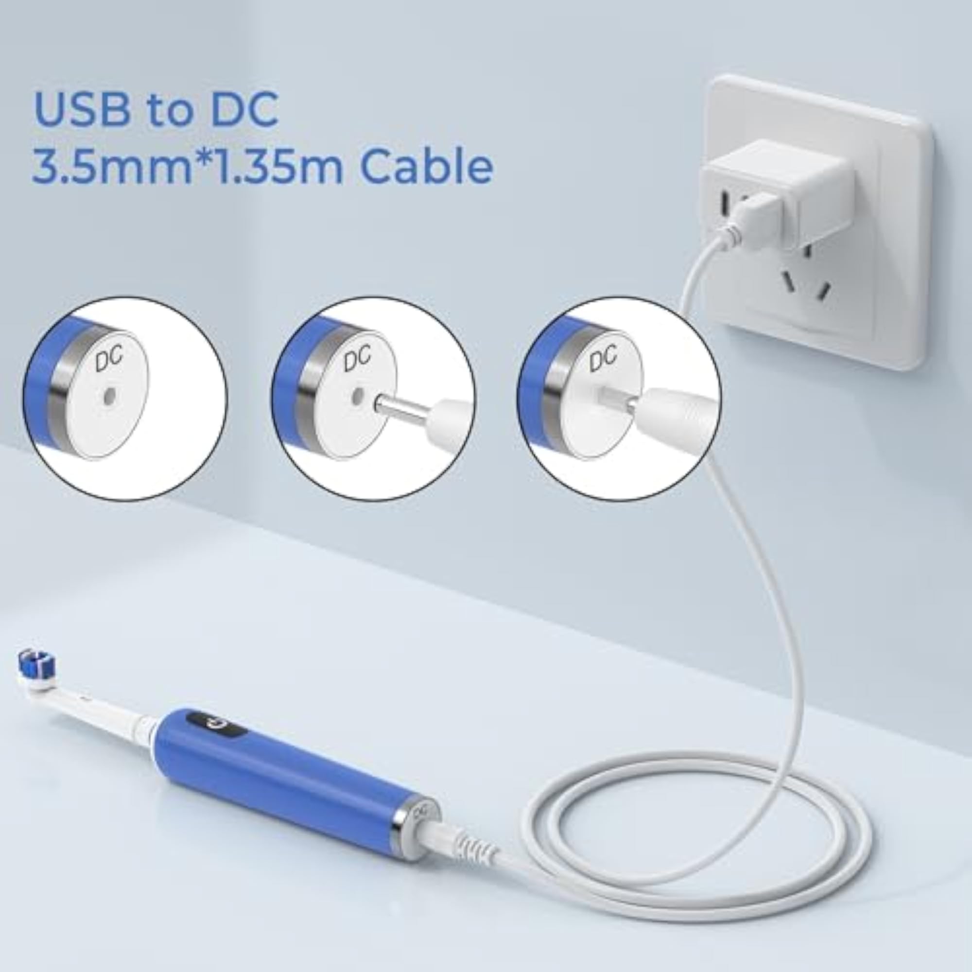 USB to DC Power Cable 3.5mm/1.35mm Male 1M