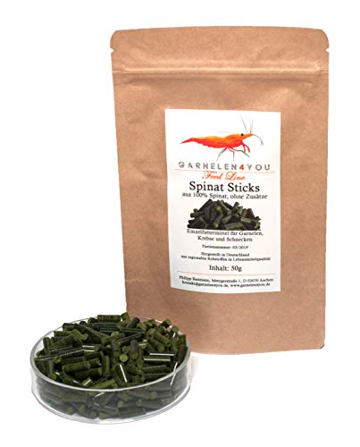 GARNELEN4YOU® Spinat Sticks, 50 g hochwertige Futter Pellets zur entspannten Fütterung von Aquarienbewohnern wie Garnelen, Krebse und Schnecken, 1x 50g Cover