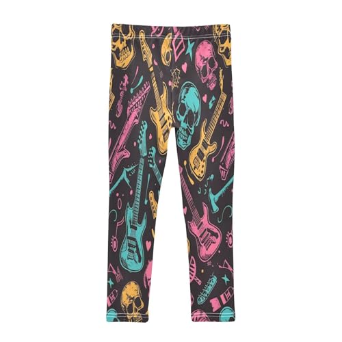 Bolaz Toddler Girls Leggings Printed Yoga Pants Leggings Skull Blue Pink Guitar for Kids2