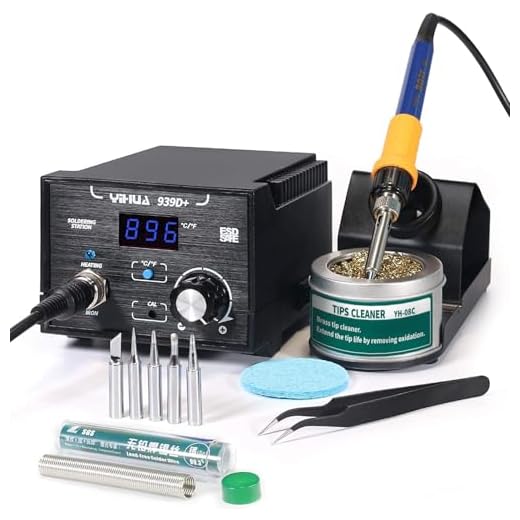 YIHUA 939D+ Digital Soldering Station, 75W Equivalent with Precision Heat Control (392°F to 896°F) and Built-in Transformer. ESD Safe, Lead Free with °C/°F display (Black)