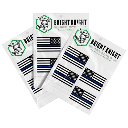 Image of Bright Knight Decals Reflective Flag Sticker, 2 inch x 1 inch Blue American Flag Sticker Reflective Mirrored 6 Pairs with Retro-Reflective Vinyl, Made in USA