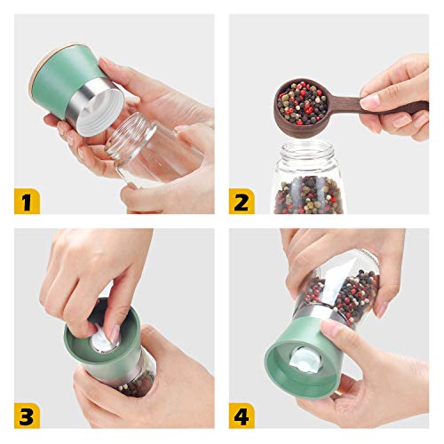 Vucchini Bamboo Cap Manual Salt And Pepper Grinder Set - Adjustable Coarse Salt And Pepper Mills - Refillable Ceramic Burr Kitchen Gift Salt Pepper Shakers Green #TOP1