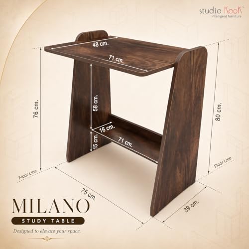Image of Studio Kook Milano Study Table, Engineered Wood, Modern Computer Desk with Storage Shelf, 80cm Height x 75cm Width, Engineered Wood, Matte Finish (Junglewood) DIY (DO IT Yourself) Assembly