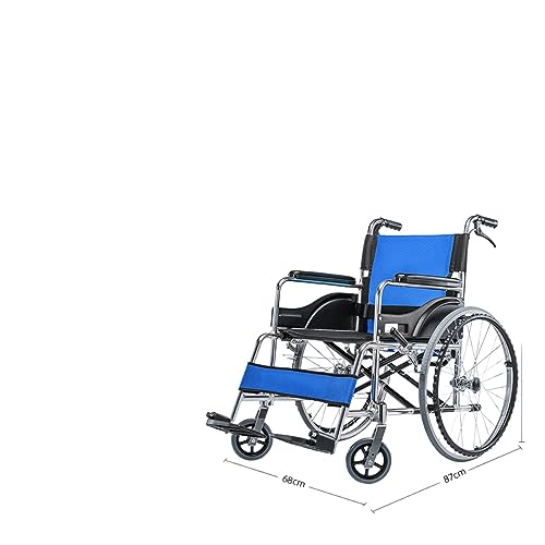 車椅子折りたたみ軽量高齢者専用台車小型麻痺手動超軽量高齢者障害者モビリティ (【軽量ブルー】アルミ合金フレーム 通気性クッション ソリッドタイヤ)