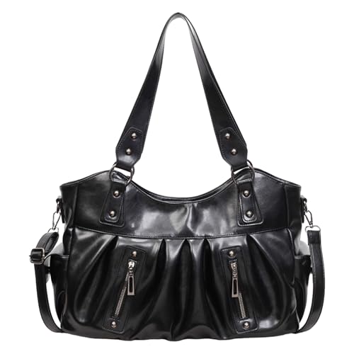 HTU Bolso bandolera de cuero PU con asa superior para mujer, viaje, trabajo (negro)