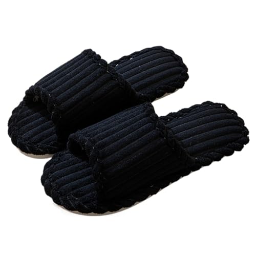 Women's Plush Slip-On Slippers Open Toe Thick Warm Corduroy Cozy Fluffy Fuzzy Simple Indoor Bedroom