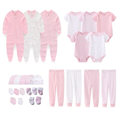 Image of MAMIMAKA Newborn Layette Gift Set 27-Piece Baby Girl Clothes Bodysuits, Pants Essentials and Accessories 0-12Months