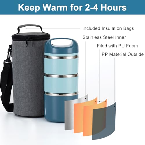 Lille Home 3-Layer Stainless Steel Lunch Box 1.43L- Leakproof, BPA-Free Insulated Bento Box for On-the-Go Meal Prep, Stackable Food Container for Women & Men