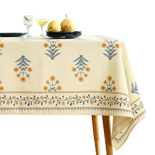ISAENNE Designer French Pale Yellow Small Rectangular Tablecloth,Linen Floral Table