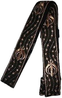 Sikh Khalsa khanda golden work embroidered Gatra Belt 1.5" Adjustable Siri Sahib Black color thread work2