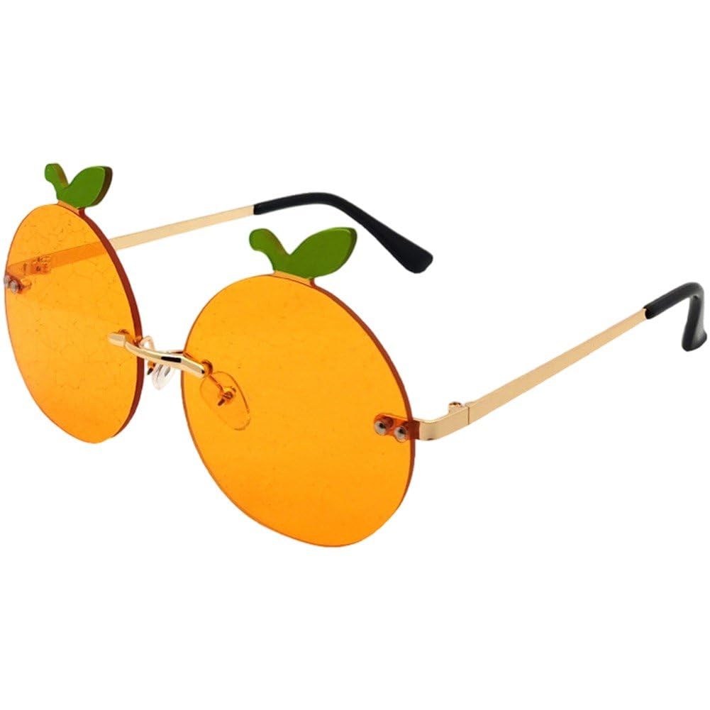 Hrippy Orange Shape Sunglasses, Rimless Sunglasses for Women Men, Funny Sun Glasses Retro Frameless Eyewear Party Glasses
