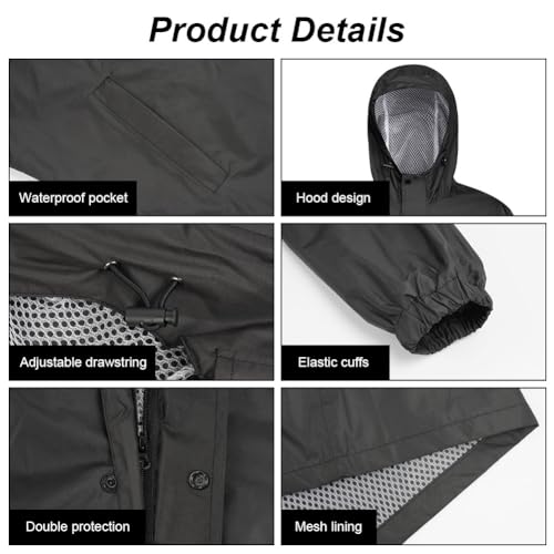 flintronic Regenjacke Herren, Herren Regenjacke Wasserdichter, Leicht Wasserdicht Faltbare Regenmantel mit Kapuze, Fahrrad Rain Windbreaker, für Wandern Laufen Outdoor, L