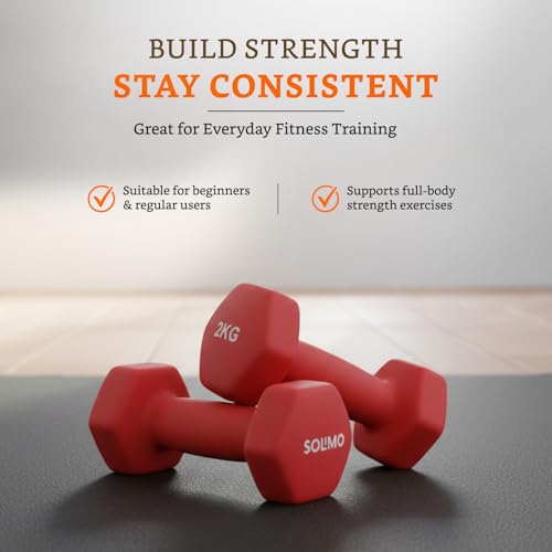 Image of Amazon Brand - Solimo Neoprene Dumbbell 2 kg, Set of 2 (Red)
