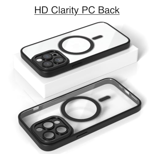 Image of MagIT Vision Case for iPhone 14 / iPhone 13 (6.1-inch) with Clear PC Back, Liquid TPU Full Body Frame, MagSafe Wireless Charging Compatible, Colored Aluminium Buttons (Clear)