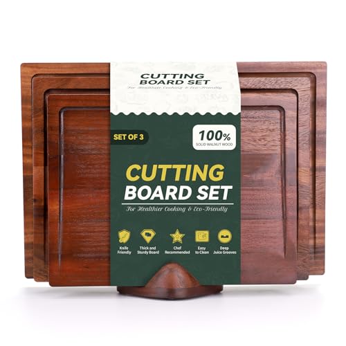 Set 3 tablas de cortar de nogal natural sólido con soporte antideslizante miniatura 1