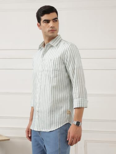Image of Thomas Scott Men's | Stripes | Full Sleeve | Regular Fit | Linen Blend | Spread Collar | Casual Shirt
