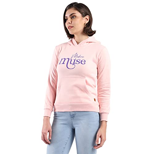 Image of PINACOLADA Women's Cotton Solid Printed Sweatshirt with Hoodie, Regular Fit for Casual Wear Full Sleeve Sweatshirt Crafted with Comfort Fit and High-Performance for Everyday Wear