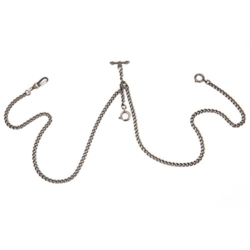 ManChDa Pocket Watch Double Albert Chain T-Bar Watch Chain Link 16 inch 3 Hook Bronze Classic Antique