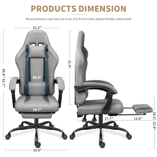 ErgoDesign Breathable Fabric Gaming Chair with Footrest, Height Adjustable Game Chair, Video Gaming Chair for Gaming Room, Living Room and Office - Light Grey/Blue — view 3