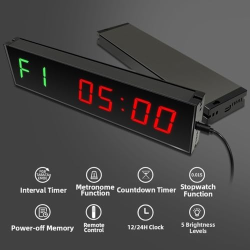 Reloj digital grande de intervalo con modos HIIT y Tabata para montaje en pared 2