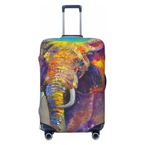 Oil Painting Elephant 1 Luggage Cover Washable Elasticated Luggage Covers for Suitcase TSA Approved Stylish Scratch Resistant Luggage Case Protector