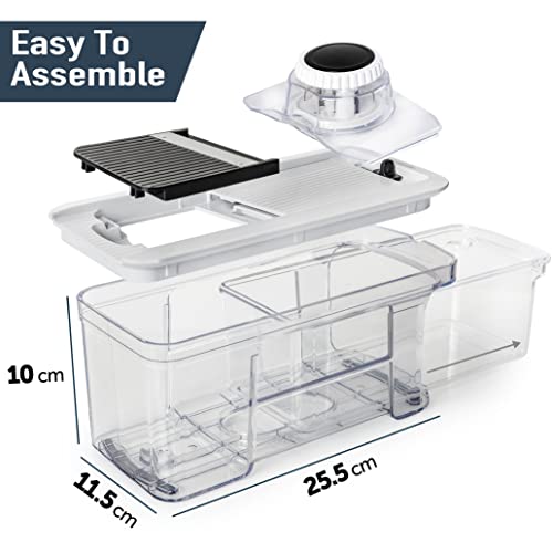 Fullstar All-in-1 Vegetable Chopper and Mandoline Slicer for Kitchen - Cheese Grater, French Fry Cutter, Cheese Slicer - Bonus Handheld Spiralizer Included (6 in 1, Black/White)