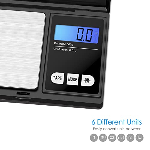 Amir Digital Mini Scale, 500G 0.01G Pocket Jewelry Scale, Electronic Smart Scale With 7 Units, Lcd Backlit Display, Tare Function, Auto Off, Stainless Steel & Slim Design (Battery Included) #TOP2