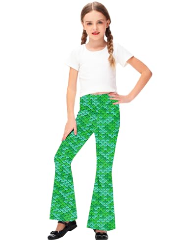 Image of AOBUTE Girls Bell Bottom Pants Tie Dye Print High Waist Flare Leggings 5-14 Years