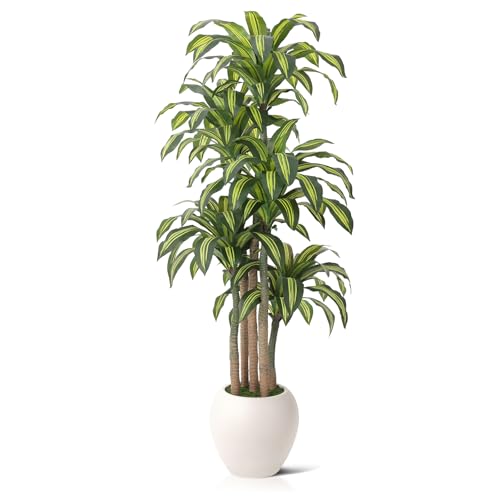 VeriNatural Artificial Dracaena Tree Indoor - 8FT UV Resistant Fake Outdoor Plants with Planter...