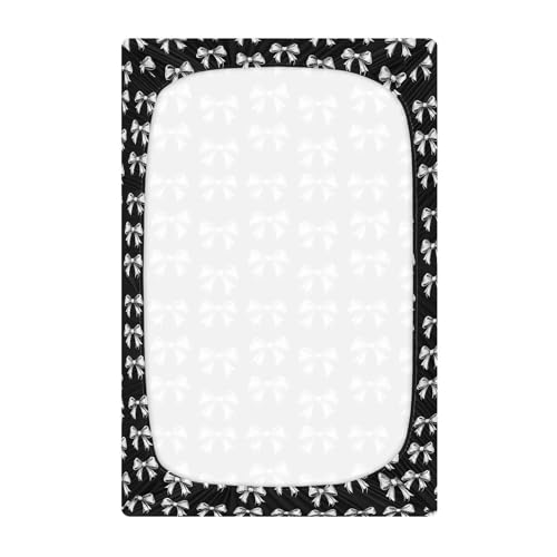 Image of Caikeny Fitted Crib Sheet for Boys Girls Black White Bow Baby Crib Sheets Bassinet Sheets Crib Mattress Bed Sheets for Toddler Newborn Infant 27 x 39 in