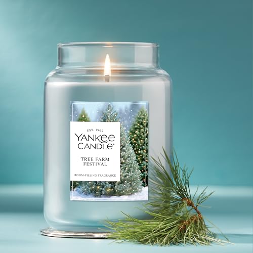 Yankee Candle Large Jar Scented Candle with up to 150 Hour Burn Time, Premium Plant Wax Blend for Consistent Burn, 22 oz Jar Candle with Room Filling Fragrance, Tree Farm Festival