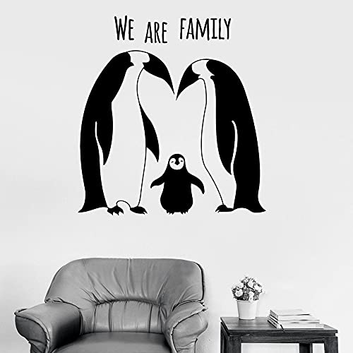 NSRJDSYT Penguins Wall Decal We Are Family Lettering Cute Animal Kids Room Living Room Home Decoration Vinyl Window Stickers Mural 42x44cm
