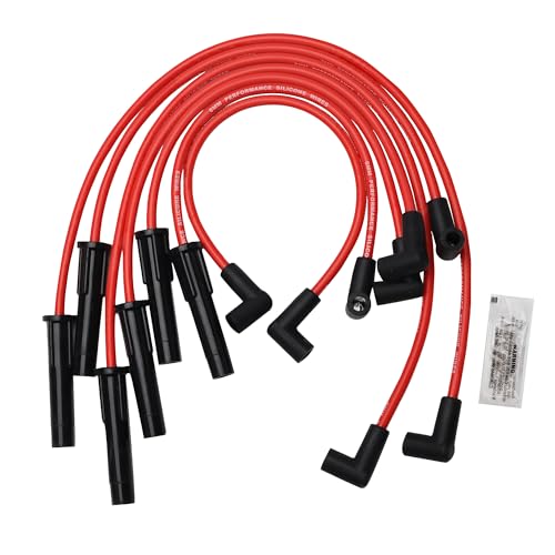 YUANCHINB Silicone Spark Plug Wire Set 8.0mm Red HEI Distributor Replacement for Ford Truck 6 Compatible with 250 300 4.9L with Coil Wire