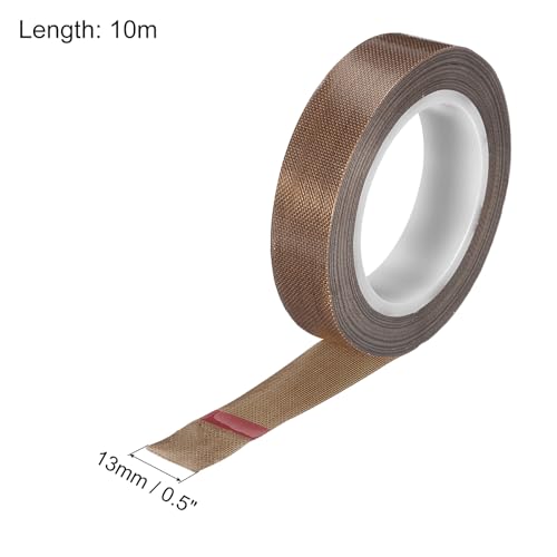 Image of MECCANIXITY 10m /33ft x 13mm /0.5in PTFE Tape, Brown, High Temp, Adhesive, Insulating, for Hand Sealers, Vacuum Sealers, Electrical Protection